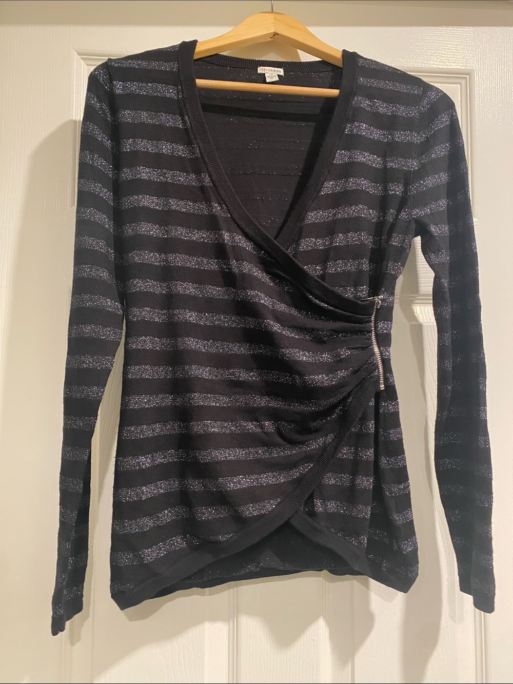 Guess Black Knit Top with Subtle Silver Threads